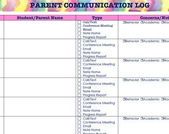 Teacher Parent Communication Log/Notes/Stationery/Teacher Organization/Downloadable Digital/Print