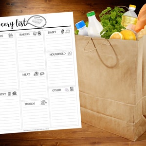 Grocery list notepad next to bag of groceries #groceryshopping