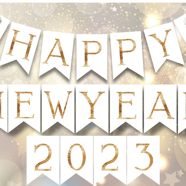 Happy New Year Banner, Gold Digital Banner Party, all numbers of years