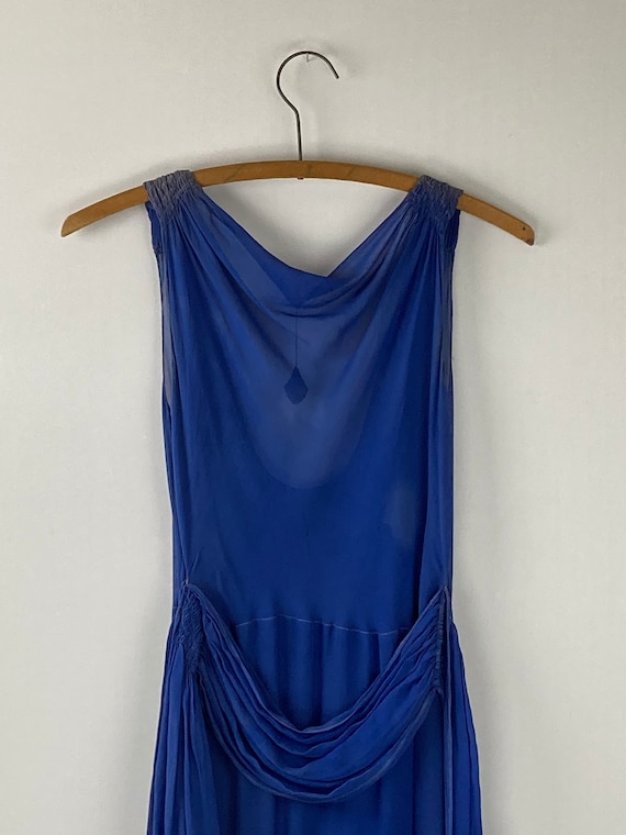 1920s Royal Blue Silk Chiffon Dress