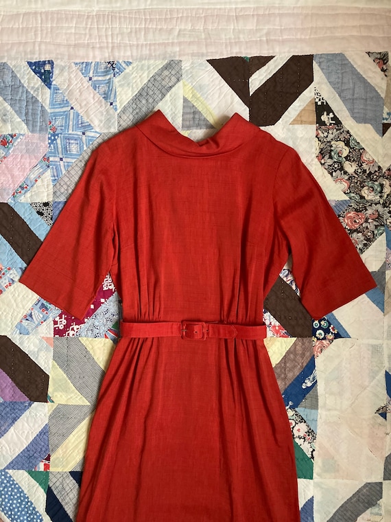 1960s Stunning Tomato Red Cotton Day Dress