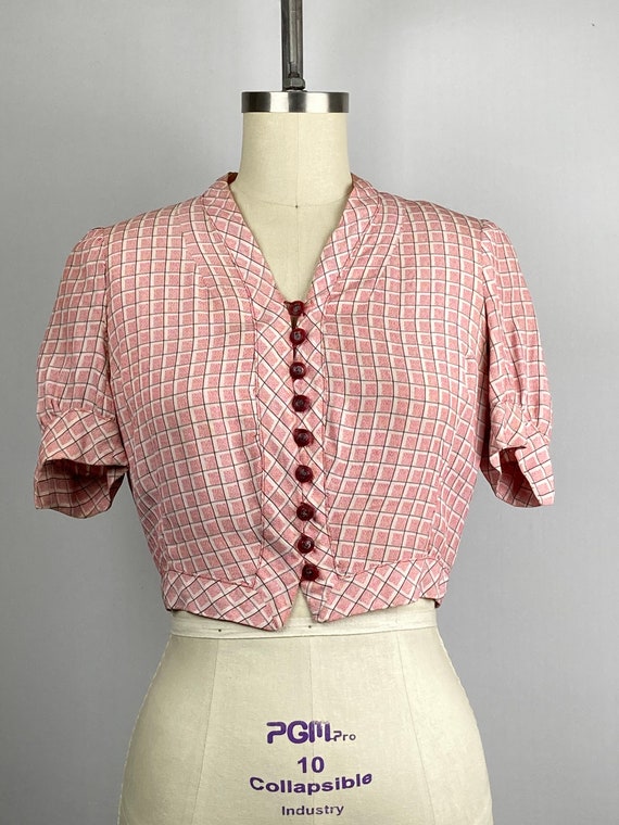 1940s Vintage European Plaid Blouse