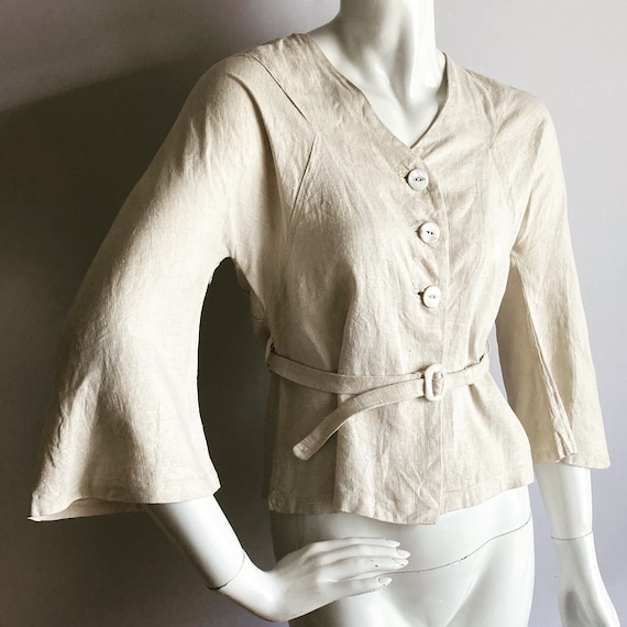 1930s Linen Jacket MOP Buttons & Buckle