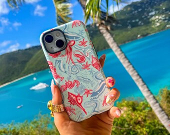 Blue coastal mermaid iPhone case