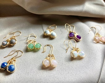 Teardrop Dangle Crystal Earrings | Stone Dangle Earrings | Wire Wrapped Earrings