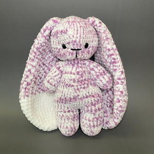 Crochet Speckled White and Purple Bunny