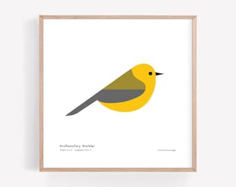 Impresión artística de reinita protonotaria / Ilustración minimalista moderna de aves / Impresión giclée / Spiggle Studio
