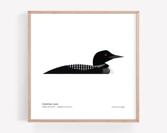 Impresión artística de colimbo común / Ilustración minimalista moderna de pájaro / Impresión giclée / Spiggle Studio
