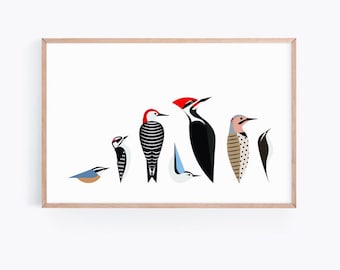 Impresión giclée de pájaros aferrados a los árboles / Ilustración minimalista moderna de aves / Spiggle Studio
