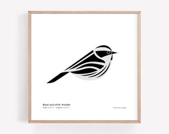 Impresión artística de reinita en blanco y negro / Ilustración minimalista moderna de aves / Impresión giclée / Spiggle Studio
