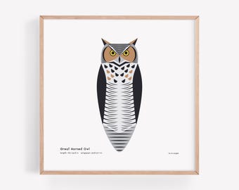 Great Horned Owl Art Print | Modern Minimalist Bird Illustration | Giclée Print | Spiggle Studio