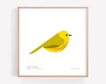 Impresión artística de curruca amarilla / Ilustración minimalista moderna de aves / Impresión giclée / Spiggle Studio