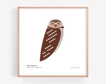 Impresión artística de búho madriguera / Ilustración minimalista moderna de pájaro / Impresión giclée / Spiggle Studio