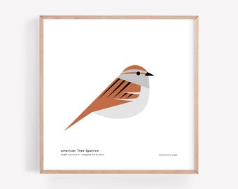 Impresión artística de gorrión americano / Ilustración minimalista moderna de pájaro / Impresión giclée / Spiggle Studio