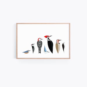 Tree Clinging Birds Poster / Modern Nature Illustration / Minimalist Art Print