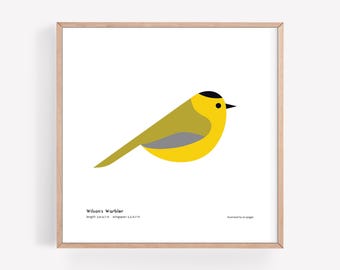Impresión artística de la Reinita de Wilson / Ilustración minimalista moderna de aves / Impresión giclée / Spiggle Studio
