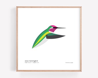 Impression d'art colibri d'Anna | Illustration d'oiseau minimaliste moderne | Impression giclée | Studio Spiggle