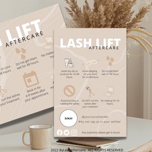 Editable Lash Lift, LVL, Aftercare Cards, Aftercare Beauty, Lashes, Neutral,Boho, Simple Theme, 6x4, 4x6, Bonus Page, Canva, Customisable
