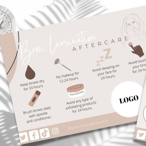 Editable Brow Lamination Aftercare Cards Aftercare Beauty Etsy