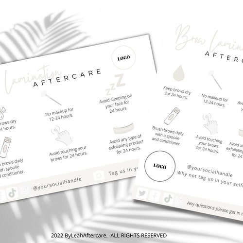 Editable Brow Lamination Aftercare Cards Aftercare Beauty Etsy