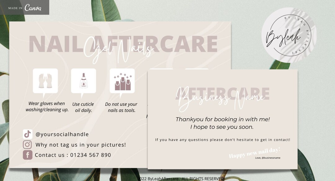 Editable Nail Aftercare Cards Aftercare Beauty Gel Nails Etsy