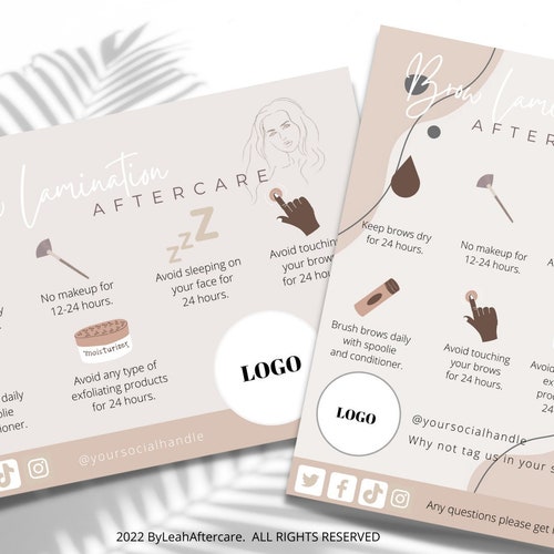 Editable Brow Lamination Aftercare Cards Aftercare Beauty Etsy