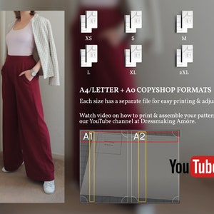 PDF Sewing Pattern of Wide Leg High Waisted Pants, Brandy Digital Pattern Sizes XS-2XL Instructions & Video Tutorial, Instant Download image 3