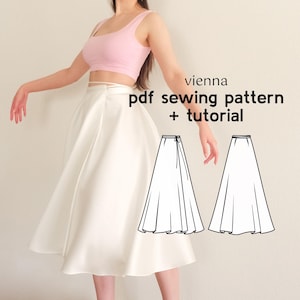 Vienna Satin Wrap Skirt Sewing Pattern: Tea-Length, US Sizes 2-20 (PDF Download)