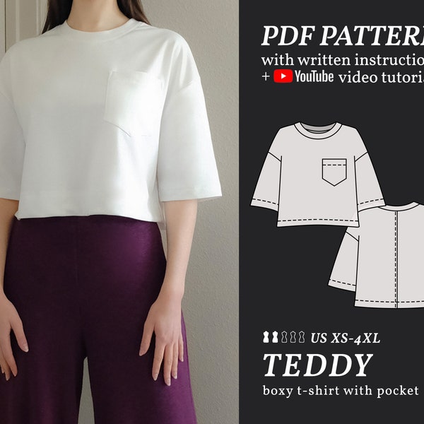 TEDDY T-Shirt Sewing Pattern / XS-4XL Easy Digital PDF Sewing Pattern for Beginners / Instructional E-book & Video Tutorial
