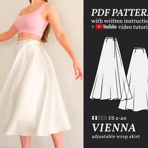 VIENNA Midi Satin Wrap Skirt Digital sewing pattern 2-20 PDF Sewing Pattern for Beginners Instant download  Instruction E-book & Video