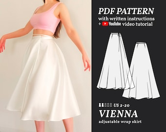 VIENNA Midi Satin Wrap Skirt Digital sewing pattern 2-20 PDF Sewing Pattern for Beginners Instant download  Instruction E-book & Video