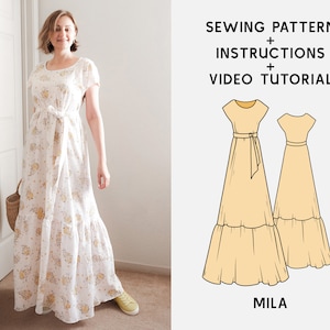 MILA Maxi Boho Dress Digital sewing pattern XS-4XL PDF Sewing Pattern for Beginners Instant download Instruction E-book & Video