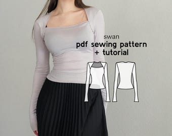 Swan Bolero Sewing Pattern: Long Sleeve Knit Top (US 2-20) (PDF Download)