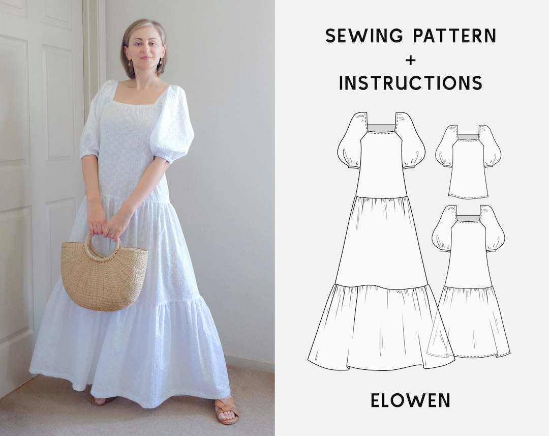 Maxi Boho Dress Pattern ELOWEN Puff Sleeves Dress Digital Pattern Sizes ...