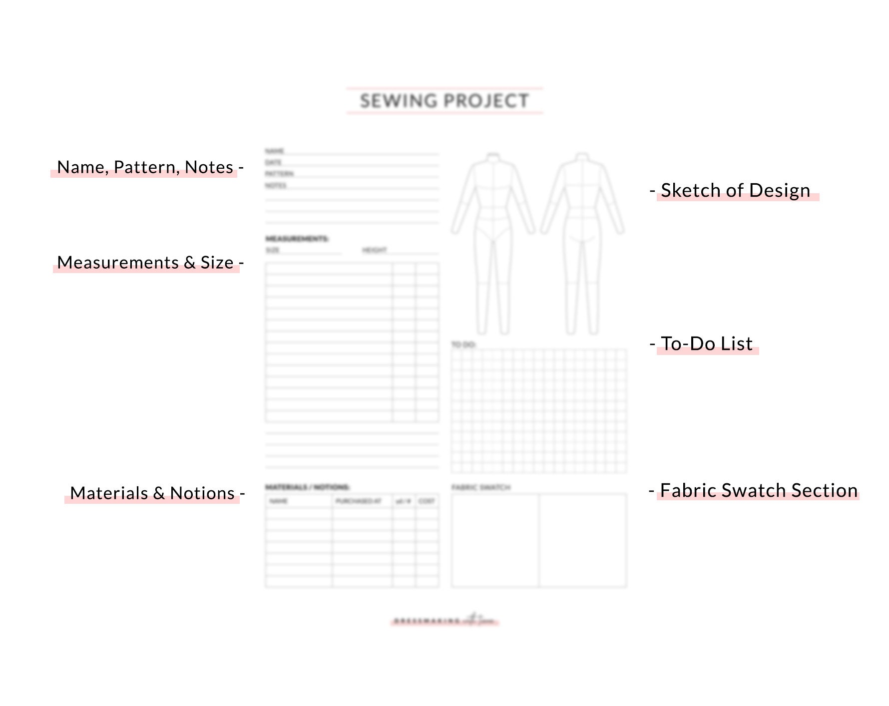 Sewing Project Planner Printable dressmaking planner 1Sheet Etsy