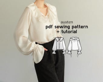 Esme Ruffled Blouse PDF Sewing Pattern | Puff Sleeve Victorian Blouse ...