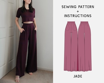 JADE Knit Wide-Leg Pants Digital sewing pattern XS-4XL PDF Sewing Pattern Instant Download Instructional E-book & Video