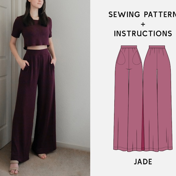 JADE Knit Hose mit weitem Bein Digitales Schnittmuster XS-4XL PDF Schnittmuster Sofort-Download E-Book & Video