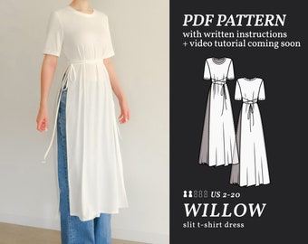 WILLOW T-Shirt Dress with Slits Digital sewing pattern 2-20 PDF Sewing Pattern for Beginners Instant download, Instruction E-book & Video