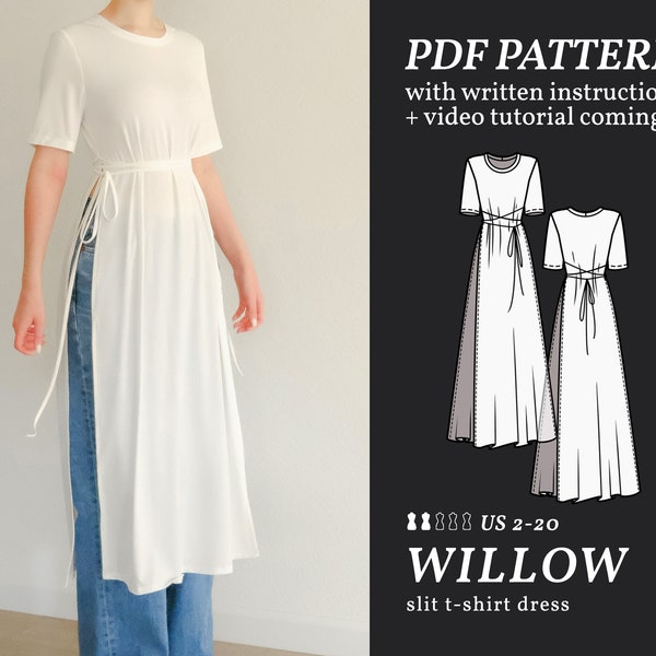 Robe t-shirt WILLOW avec fentes Patron de couture numérique 2-20 PDF pour débutants, téléchargement immédiat, livre électronique d'instructions et vidéo
