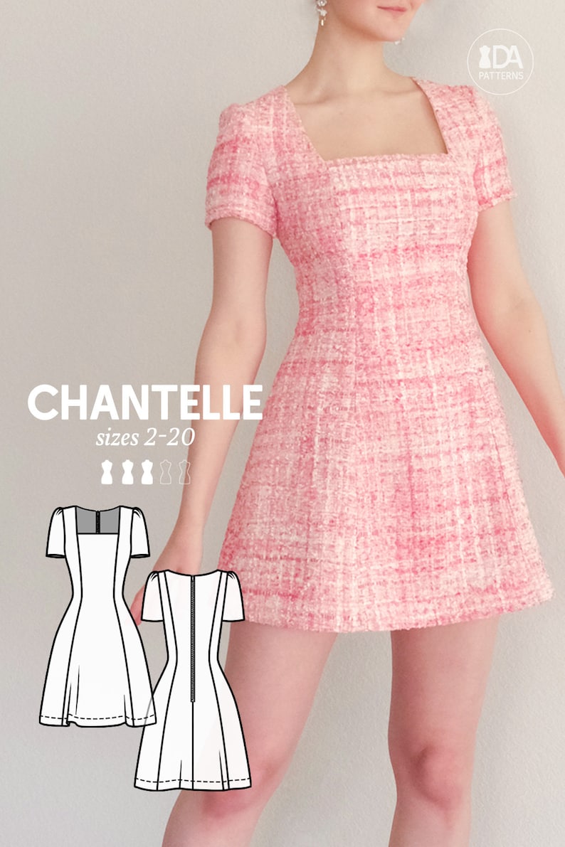 CHANTELLE Square-Neck Tweed Dress Digital sewing pattern 2-20 PDF Sewing Pattern for Beginners Instant download, Instruction E-book & Video image 5
