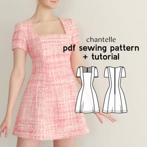 Chantelle Square-Neck Tweed Dress PDF Sewing Pattern - US Sizes 2-20 - PDF Instant Download with Instructions & Video Tutorial
