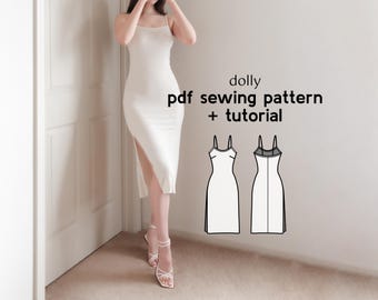 Fitted Slip Dress Sewing Pattern: Dolly Stretch Knit, US Sizes 2-20 (PDF Pattern)