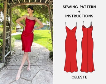 CELESTE col-slipdress naaipatroon | XS-2Xl PDF Digitale biasjurk naaipatroon | Instructief e-boek en video