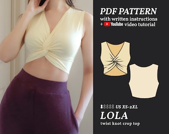 LOLA Twist Knot Crop Top Sewing Pattern / XS-2XL Easy Digital PDF Sewing Pattern for Beginners / Instructional E-book & Video Tutorial