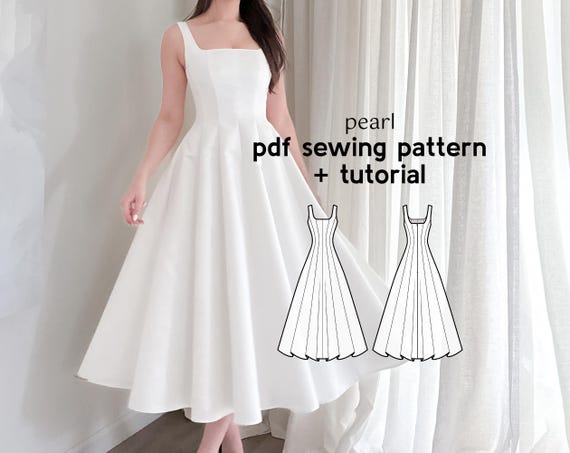 Pearl Midi Dress Sewing Pattern: Paneled Silhouette (US Sizes 2-20) (PDF Download)