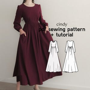 Cindy Maxi Dress Sewing Pattern – Long Sleeved with Pockets (PDF Pattern)
