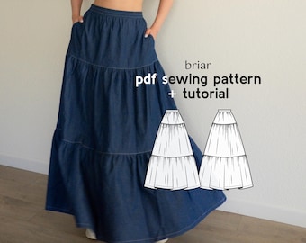 Briar Ruffle Tiered Maxi Skirt PDF Sewing Pattern - US Sizes Xs-Xl - PDF Instant Download with Instructions & Video Tutorial