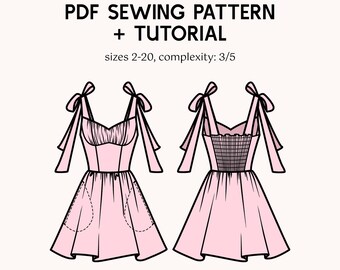 ruched bust dress pattern Rosetta Ruched Bust Dress Sewing Pattern: Shirred Back, US Sizes 2-20 (PDF Download)