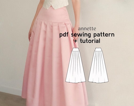 Annette Pleated Skirt Sewing Pattern: Drop-waist, US Sizes 2-20